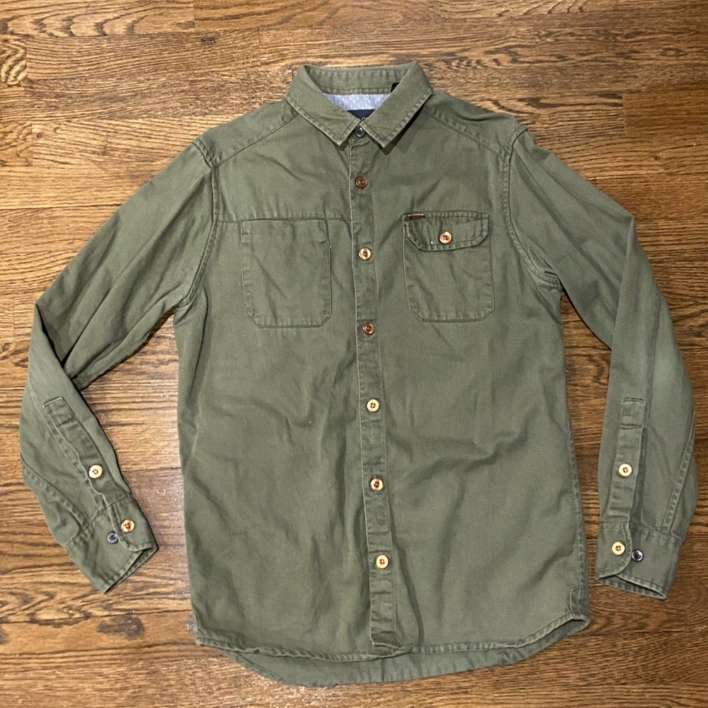 Vintage Men’s Globe Skateboard Shirt Size Small Military Style Olive Green